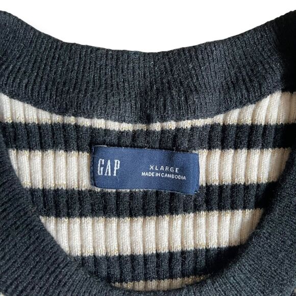 GAP Brooklyn Rib Knit Striped Crew Sweater - Black/Ivory/Gold - Picture 9 of 10
